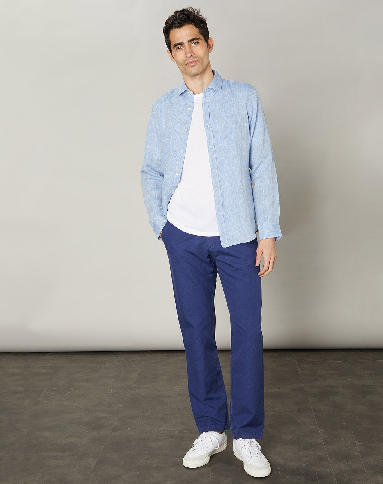 Hartford Pantalon en Coton & Lin Tyron indigo