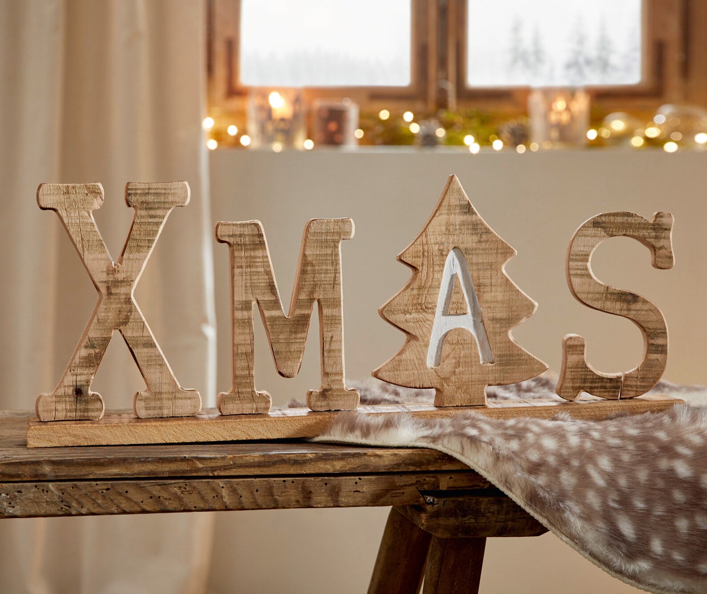 FRANK FLECHTWAREN | XMAS-letters, 44 x 5,5 x 18 cm, PIJN, POPULIER