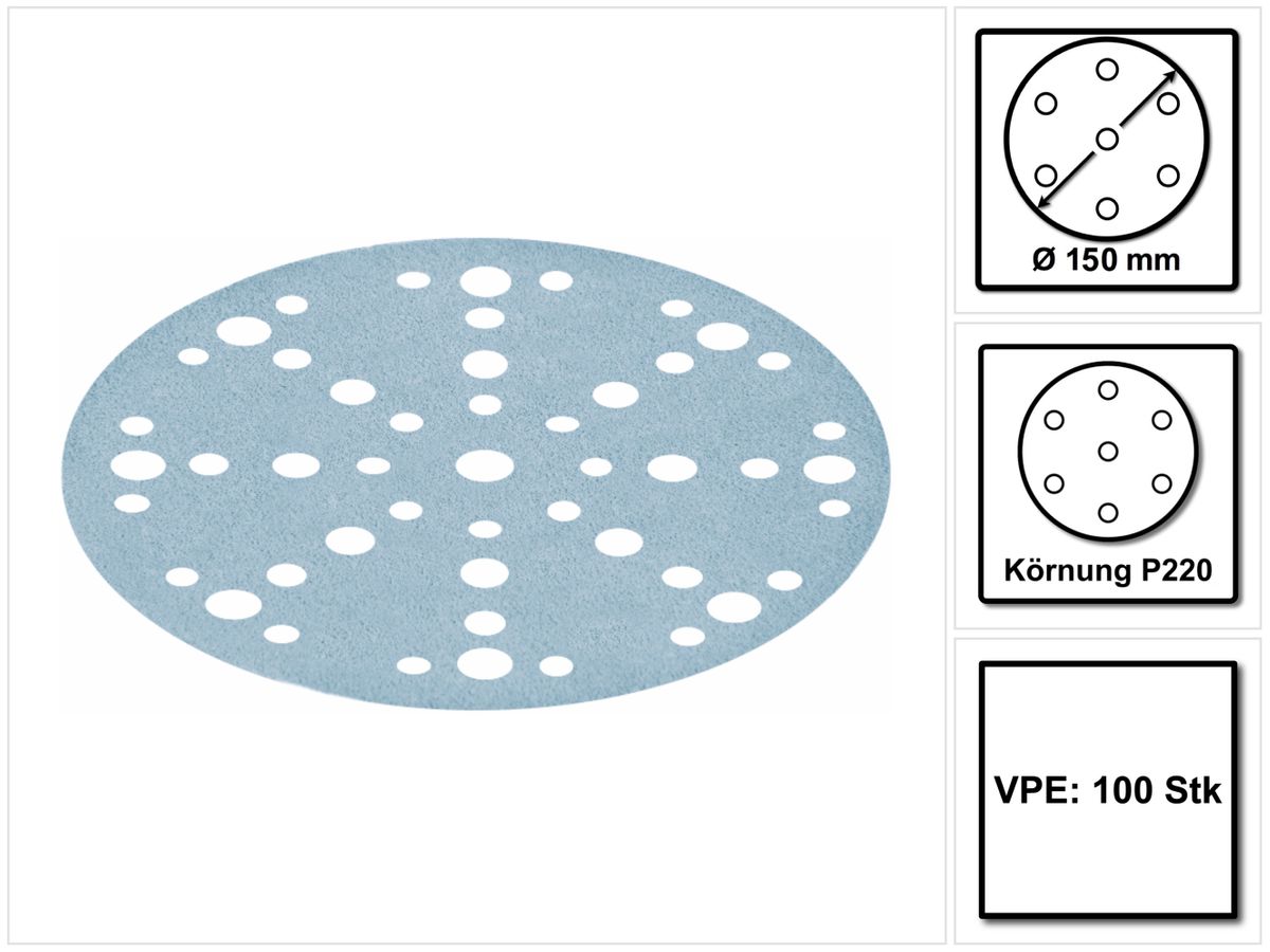 Festool STF D150/48 Schuurschijven Granat P220 150 mm 100 stuks (575167) voor RO 150, ES 150, ETS 150, ETS EC 150, LEX 150, WTS 150, HSK-D 150