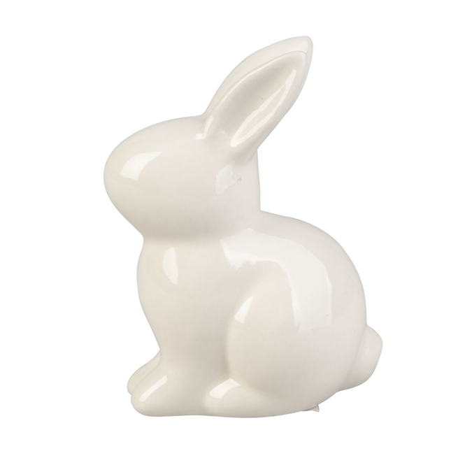 Hase sitzend - weiß glänzend - aus Keramik - ca. 6,5 x 4,5 x 9 cm