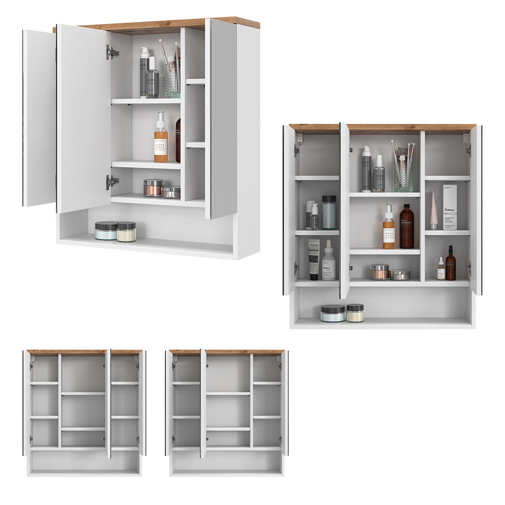 Vicco Spiegelschrank Badspiegel Wandspiegel Eden Weiß Artisan modern 70x78 cm Badezimmer Schrank Badschrank Badezimmermöbel Badmöbel 3 Türen Hochglanz