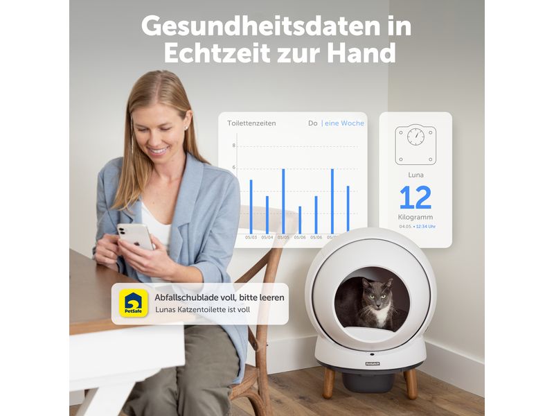 PetSafe Katzentoilette ScoopFree SmartSpin Selbstreinigende Katzentoilette mit App-Steuerung für eine saubere und gesunde Umgebung