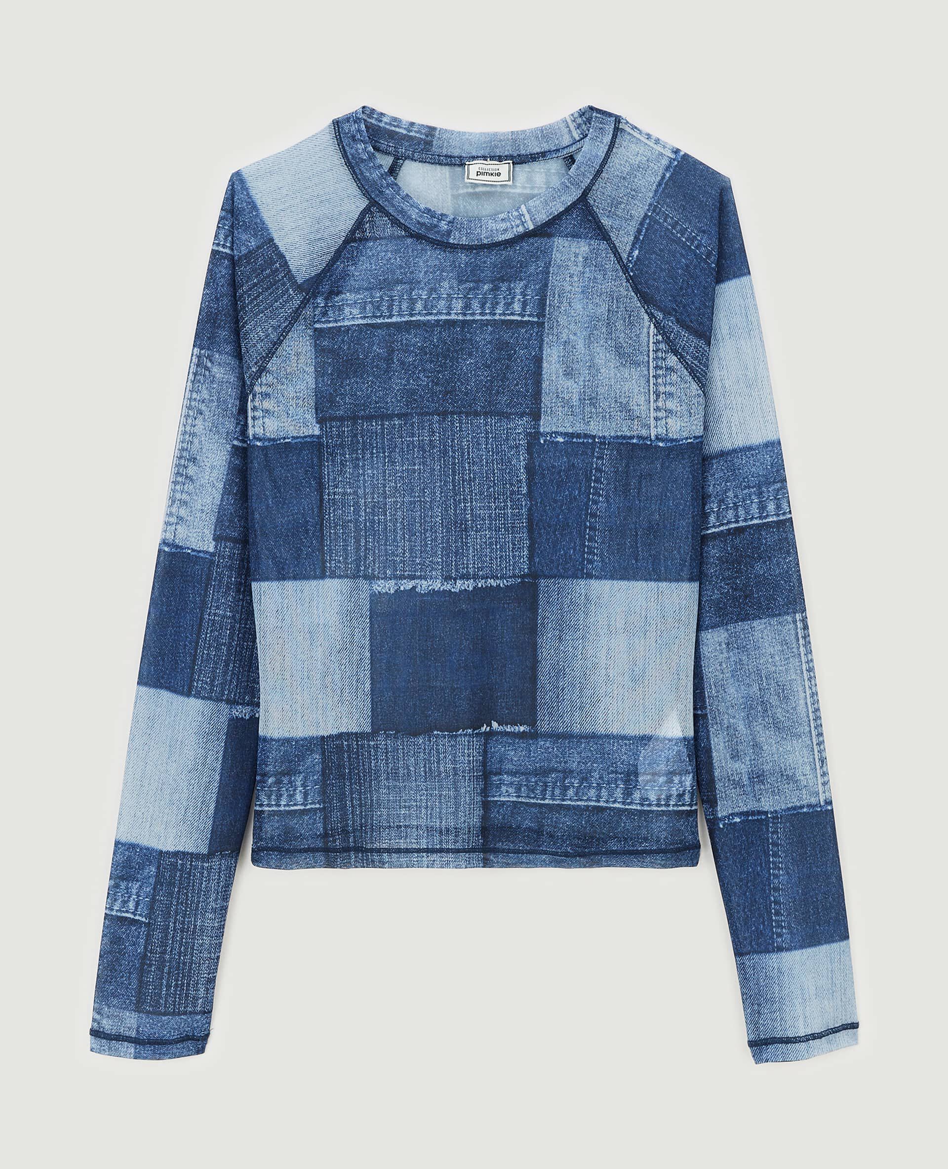 Top en tulle effet patchwork - Bleu