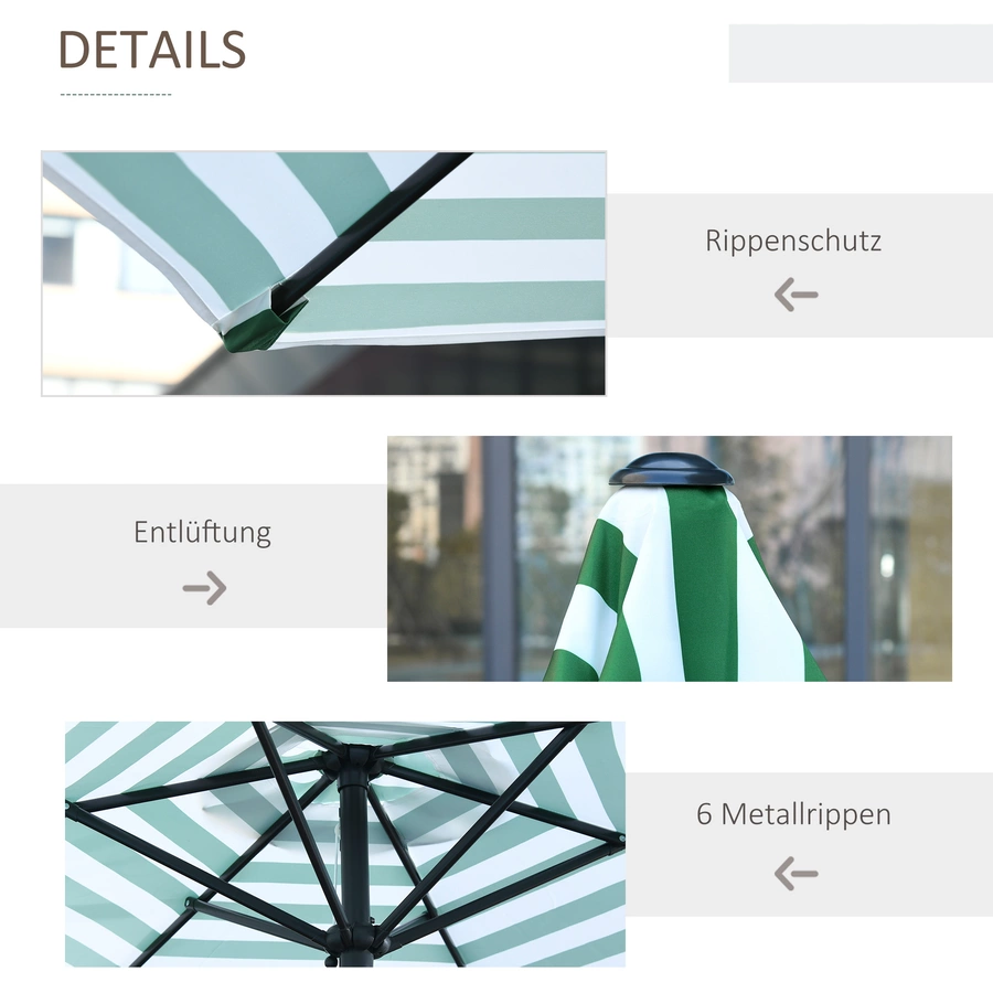 Outsunny Sonnenschirm mit verstellbarem Winkel grünweiß