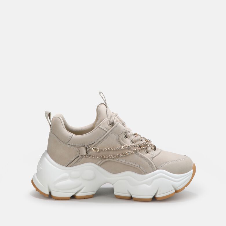 Binary Chain baskets basses véganes, beige et chaîne dorée