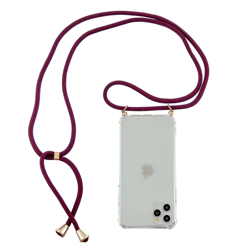 iPhone 11 Necklace Gummi Hülle Air Cushion Fallschutz   Handykette (150cm) - Dunkelrot / Gold