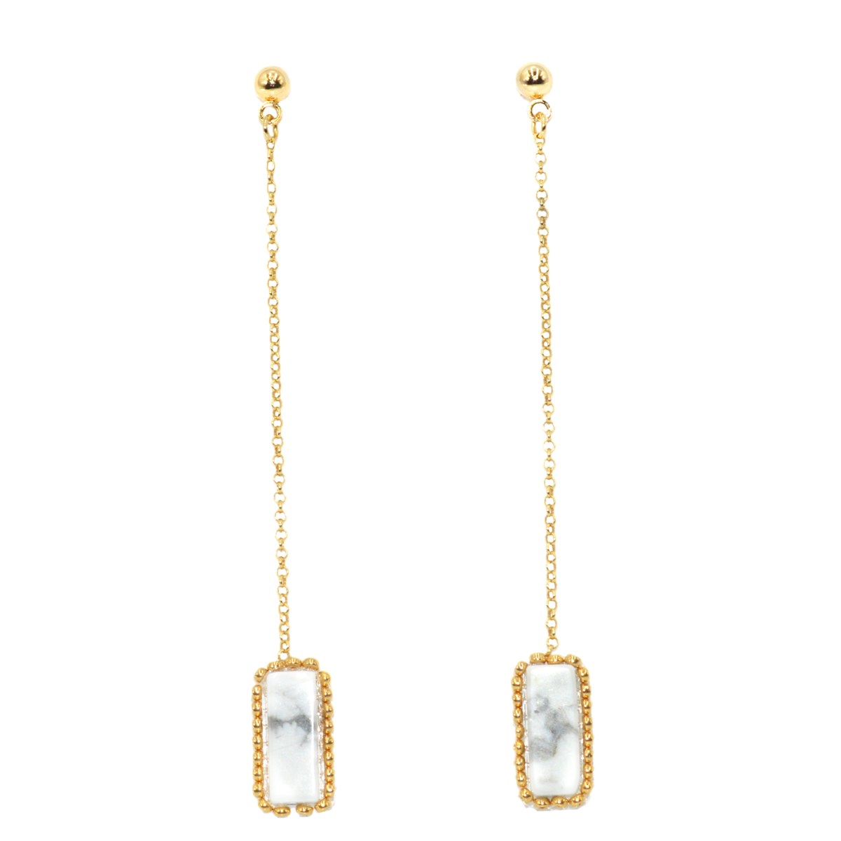 Boucles d'oreilles pendante perles tissées mains howlite-Doré à l'or fin