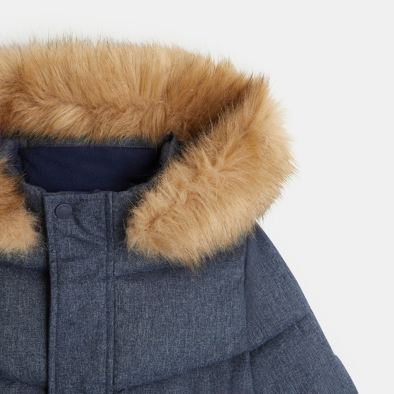 Doudoune déperlante à capuche bleu foncé Garçon