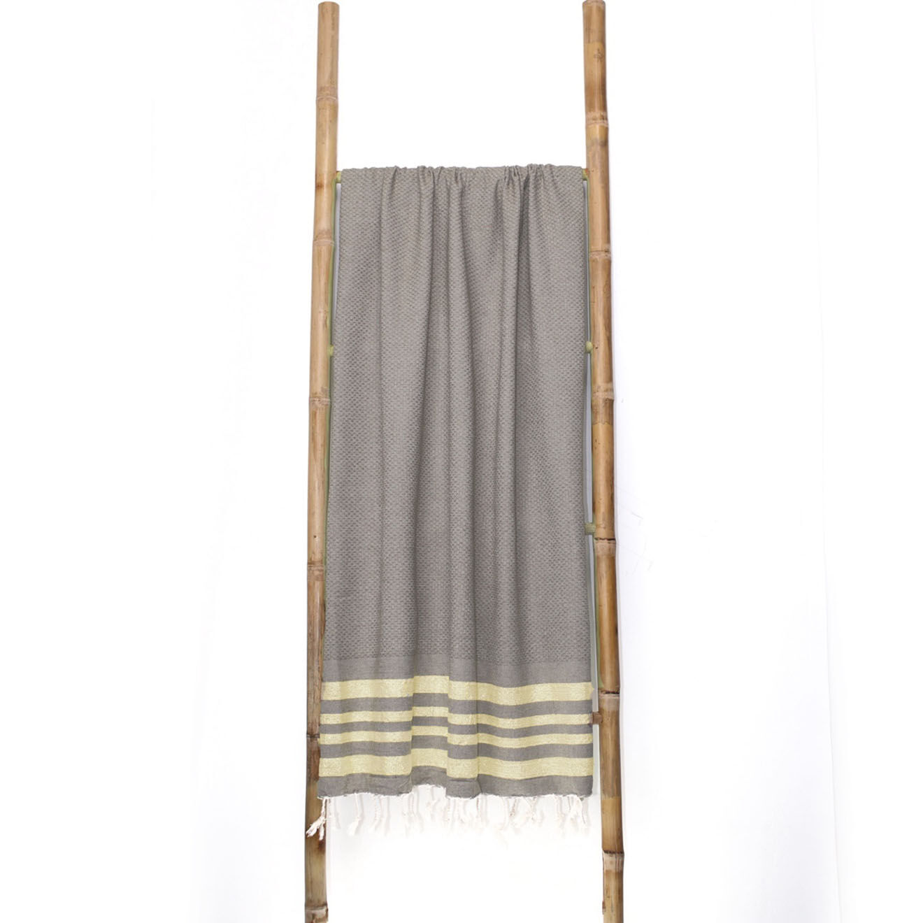 Febronie Fouta Famiglia XXL nid d'abeille Hamptons taupe/doré -  200x200 cm