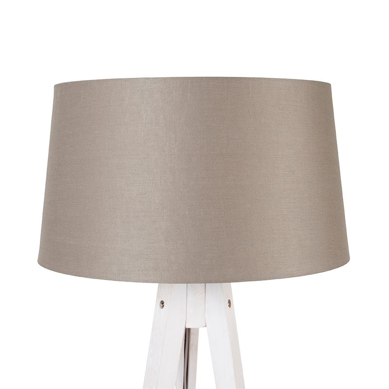 Moderne tripod wit met linnen kap taupe 45 cm - Tripod Classic
