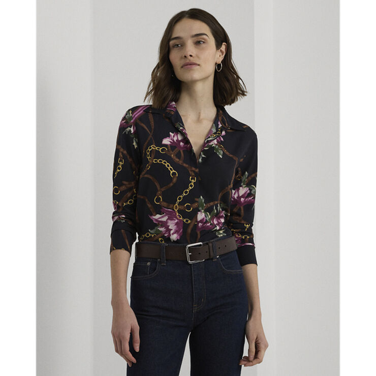 Lauren Ralph Lauren Classic Fit Print Crepe Shirt Navy