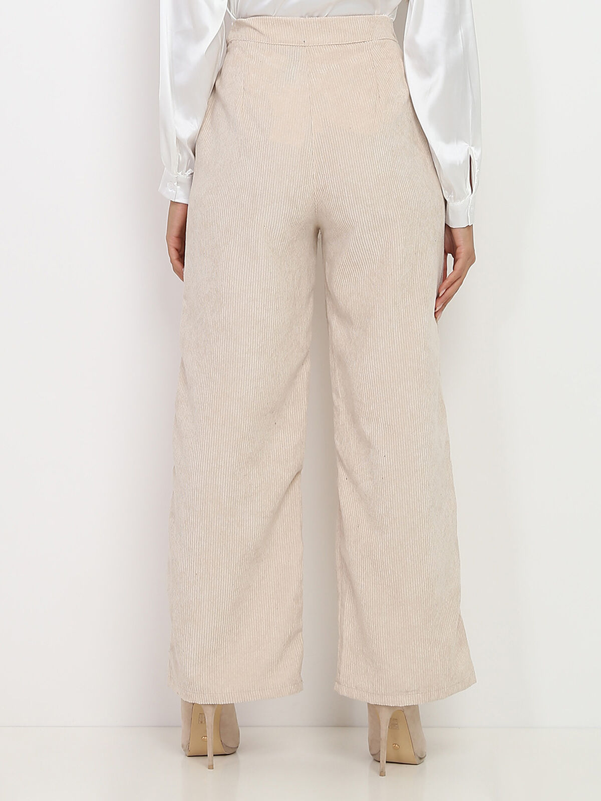 Pantalon large en velours côtelé- Beige