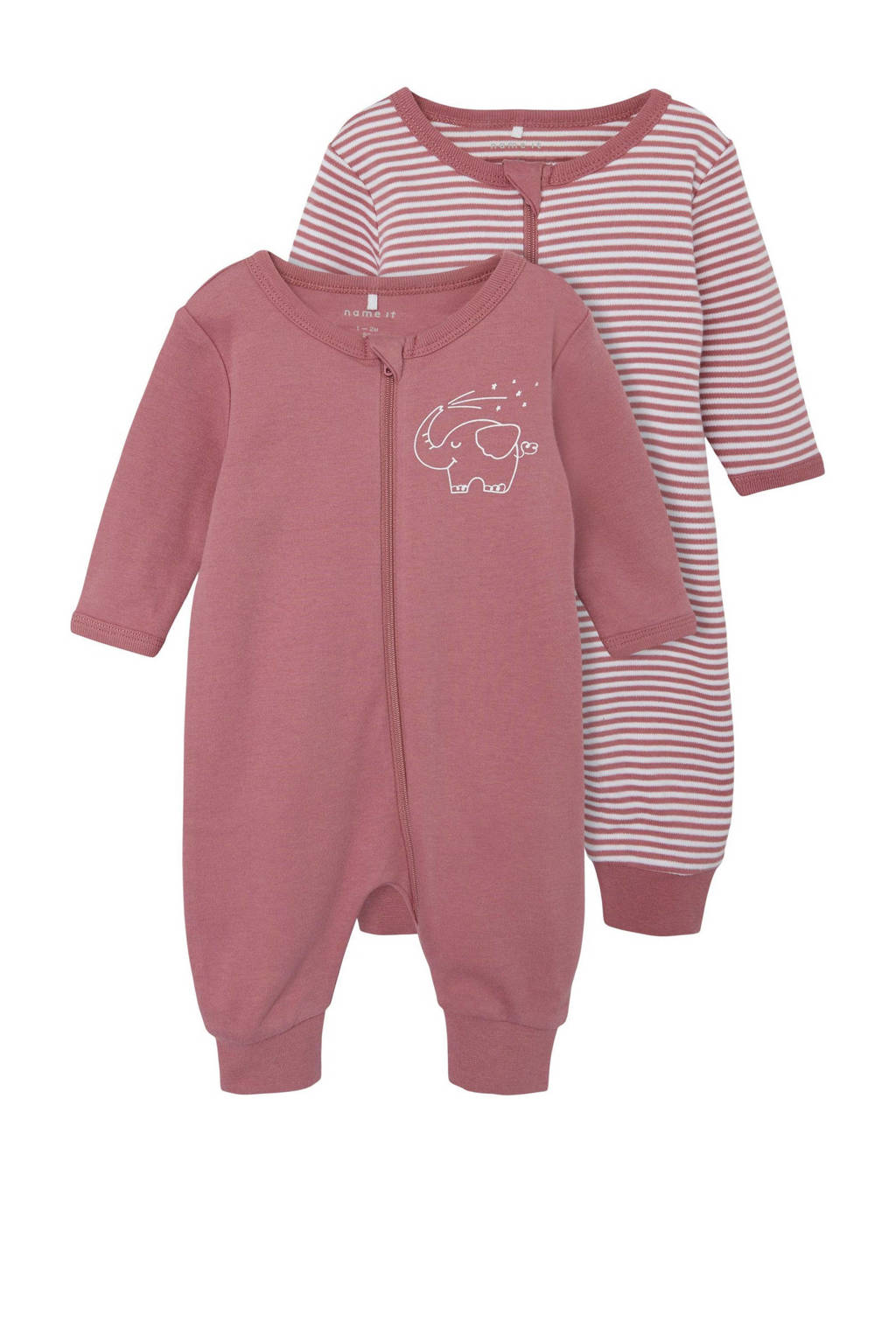 NAME IT baby pyjama NBNNIGHTSUIT - set van 2 lichtroze/wit