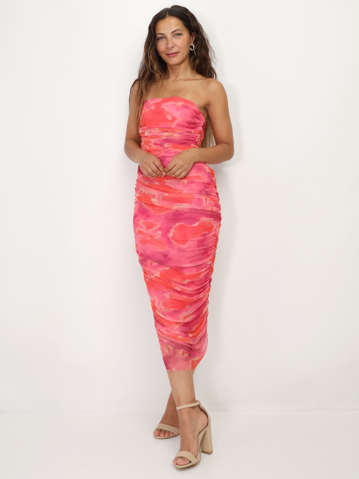 Robe tube en tulle tie & dye- Fuchsia