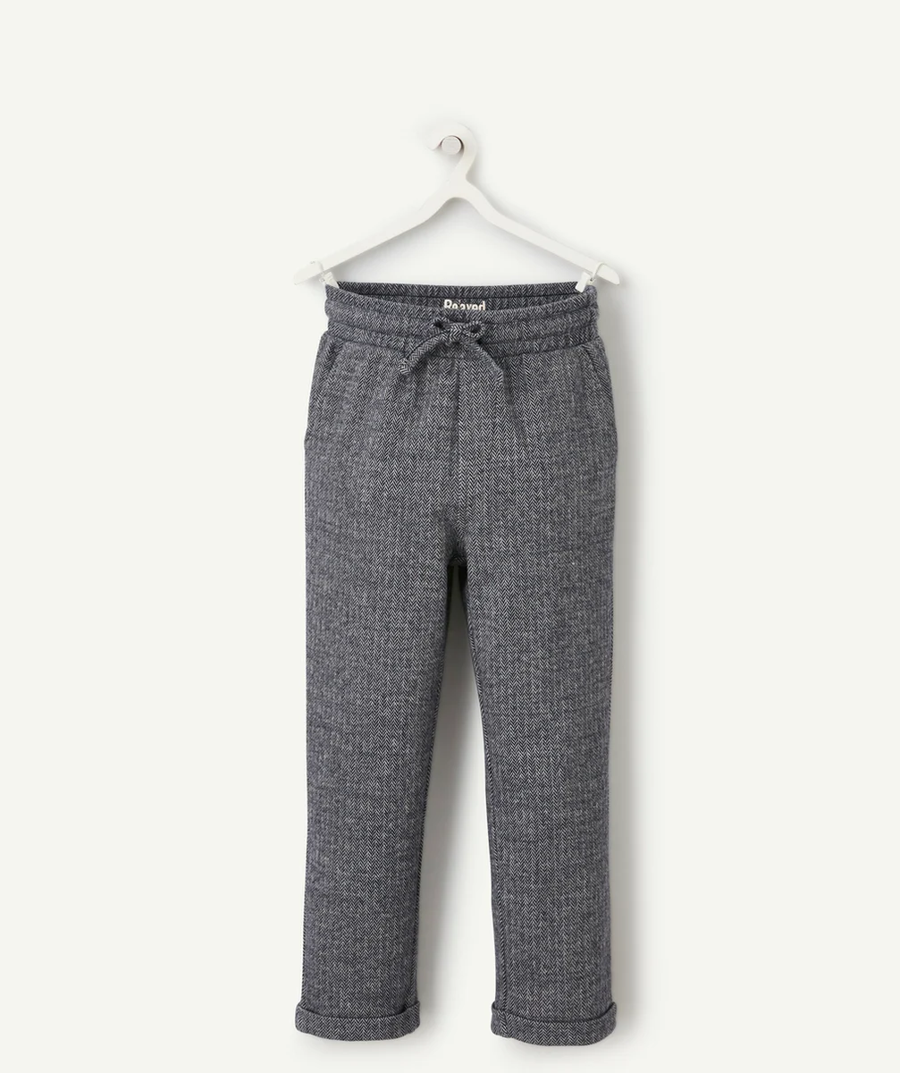 PANTALON RELAXED GARÇON EN FIBRES RECYCLÉES À CARREAUX GRIS