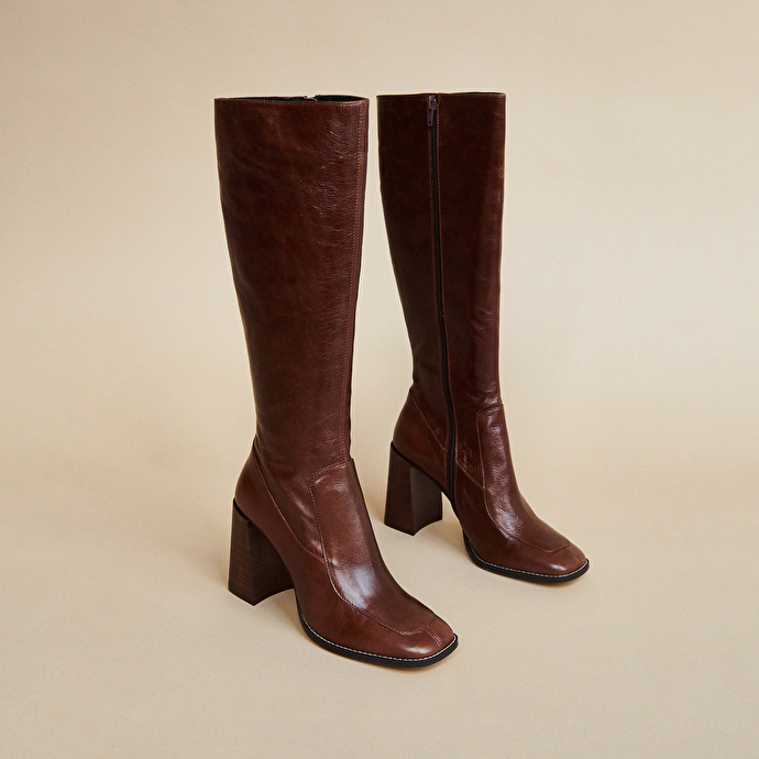 Bottes hautes  en cuir marron