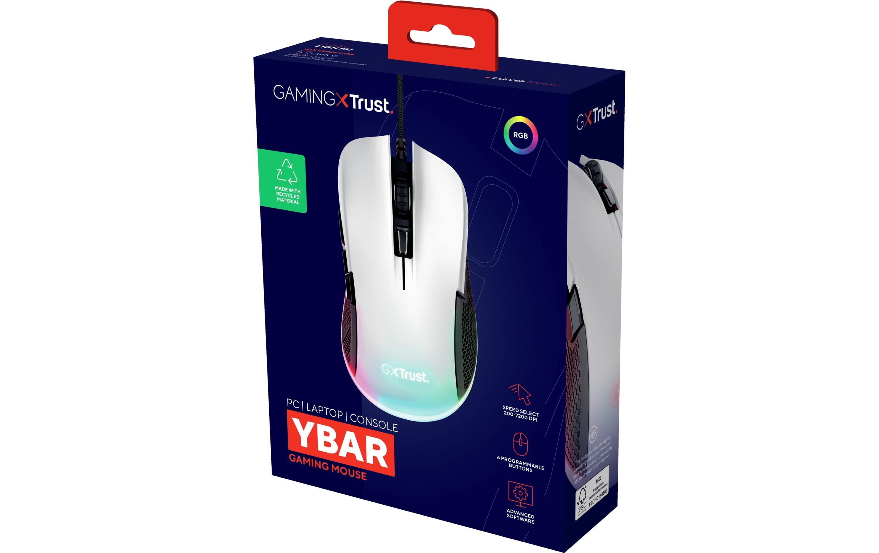 Gaming-Maus GXT922 Ybar WeissGaming-Maus mit 7200 dpi Auflösung und vollständiger RGB-LED-Beleuchtung