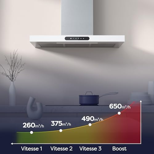 Ciarra Hotte Aspirante 90cm Silencieuse A    650m³/h   4 Vitesses et Boost   Commande Tactile et Wi Fi   Filtre à Charbon Inclus   Coins Arrondis   CBCB9102 P : Gros électroménager