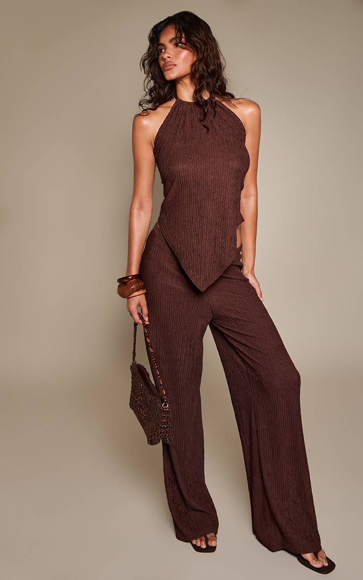 Marron Pantalon Large Texturé Ensemble Coordonné