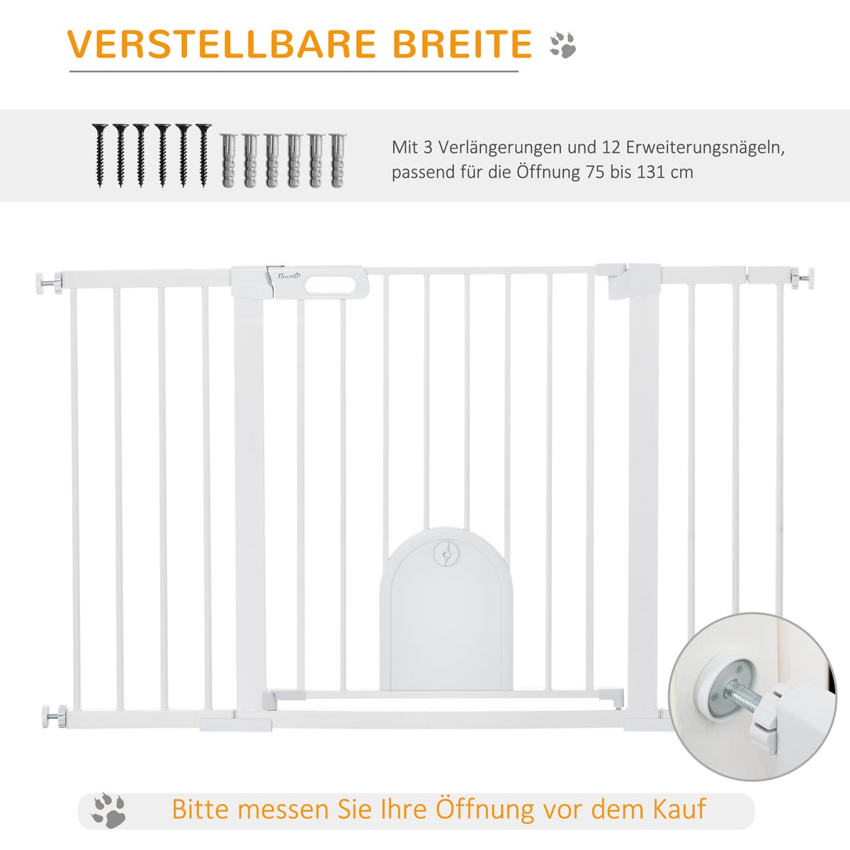 PawHut Veiligheidshek, 75-131B x 76H cm, Metaal, ABS, Wit