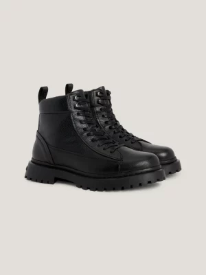 Botas de tornozelo de couro com cadarço e forro quente