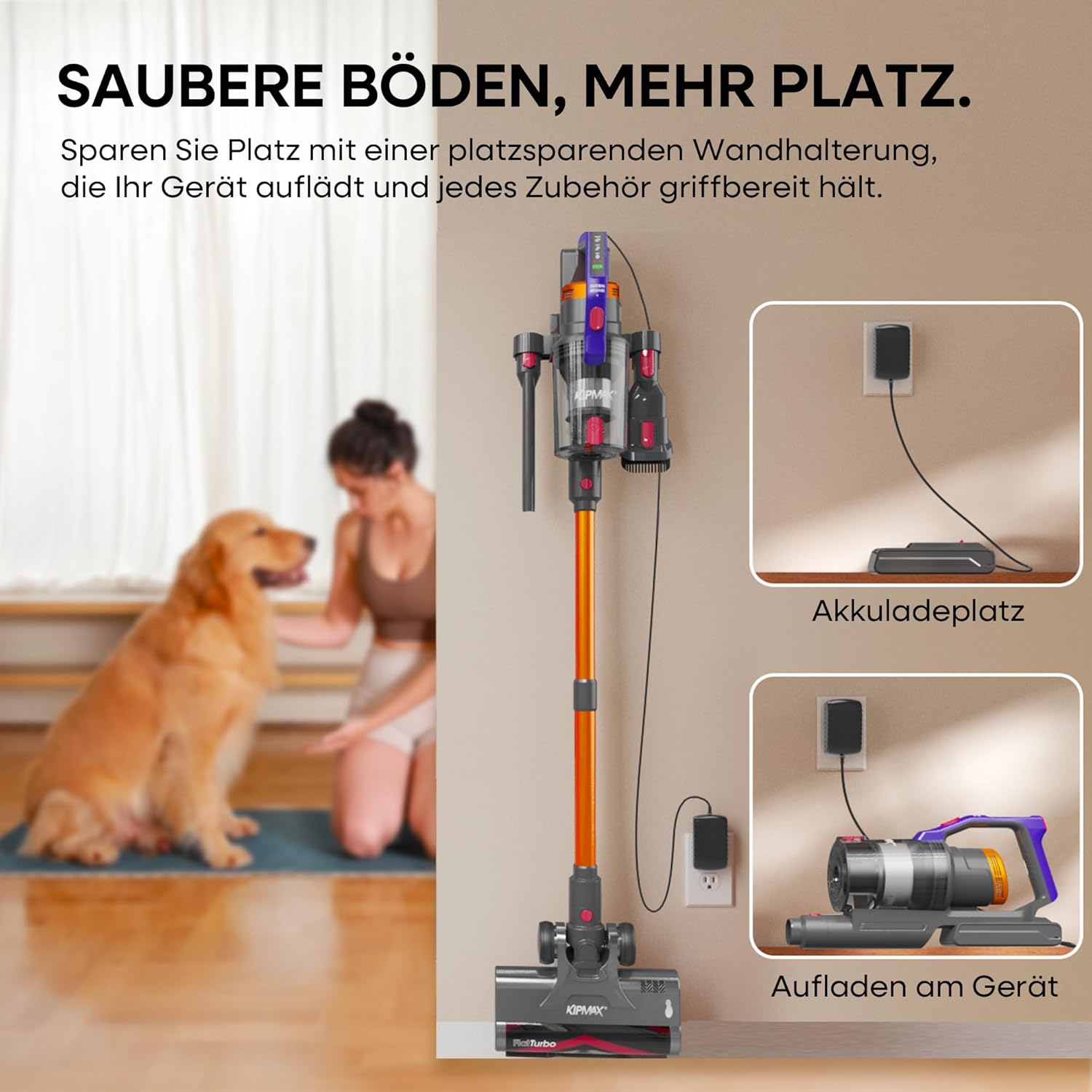 KIPMAX Akku Staubsauger 50000Pa/550W/70Min,1.5L Staubsauger Kabellos mit Display,Anti-Tangle-Bürste,7-Schicht-Filtra & 2 Duftplatten,Selbststehend Akkustaubsauger für Teppiche/Tierhaar/Hartböden