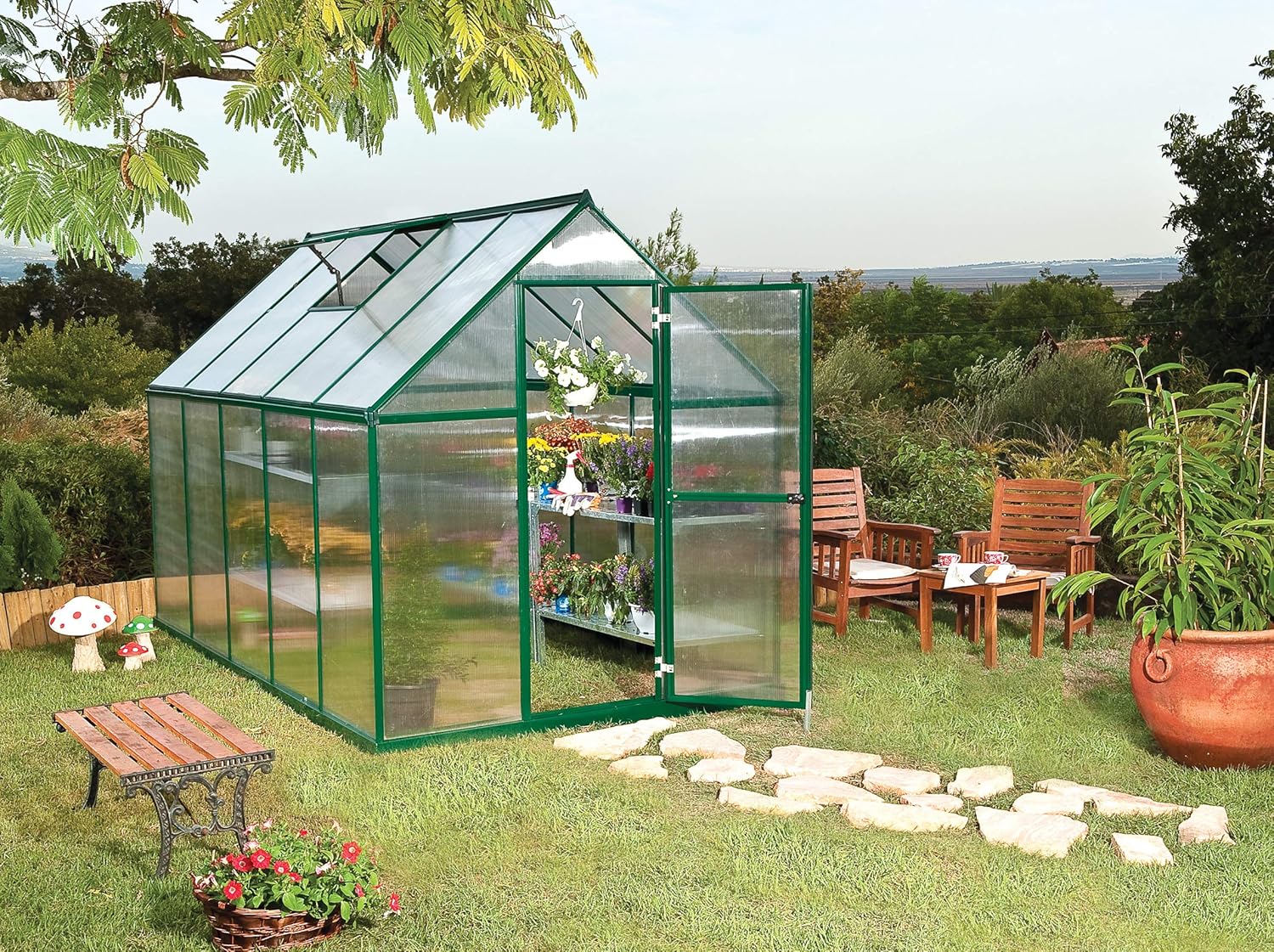 Canopia by Palram Gewächshaus klein Mythos 6x10 Treibhaus 306x185 cm Aluminium Grün Tomatenhaus Polycarbonatplatten UV-beständig
