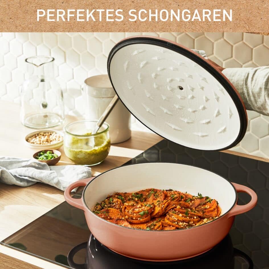 Tefal LOV Servierpfanne 28 cm, wiedergewonnenes Gusseisen, optimale Wärmespeicherung, für alle Herdarten, induktionsgeeignet, backofengeeignet bis 250°C, spülmaschinengeeignet, terracotta, E26072