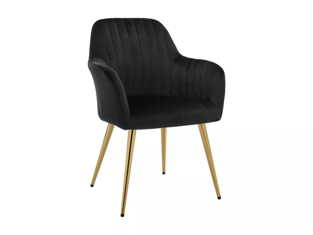 Lot de 2 chaises avec accoudoirs en velours et métal doré - Noir - ELEANA