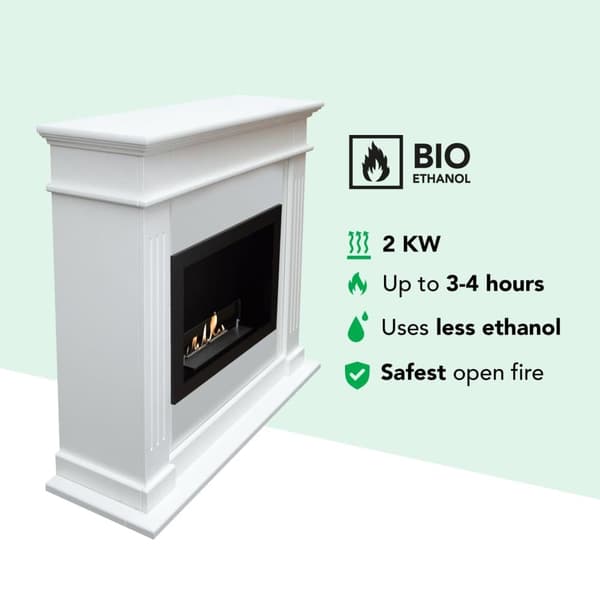 Elda BRI-MDW bioetanolpeis - Hvit MDF peisramme - 1,5 KW varme