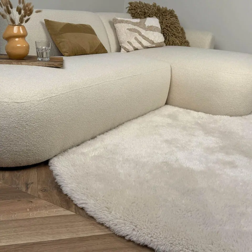 Interieur05 rond hoogpolig vloerkleed Furr beige - 120 x 120 cm