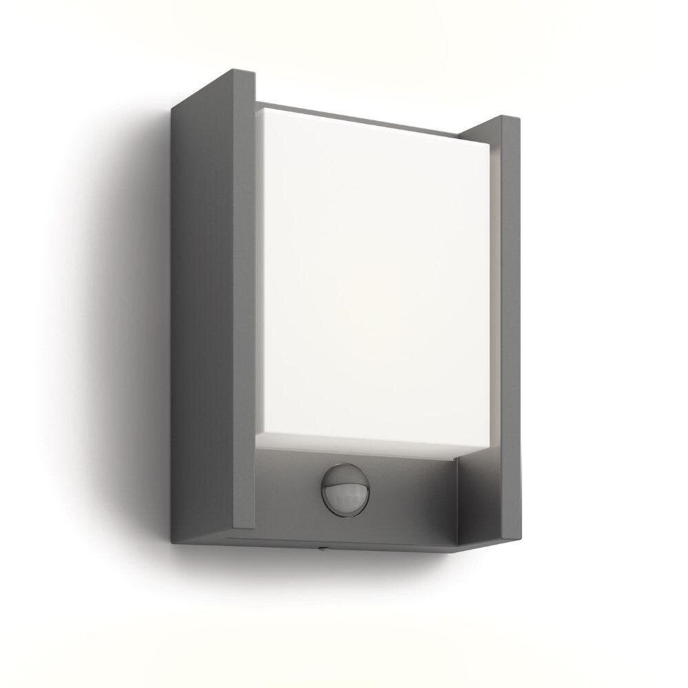 Arbour LED wandlamp in antraciet en wit, 3,8W, 800lm, IP44, met bewegingsmelder en schemersensor