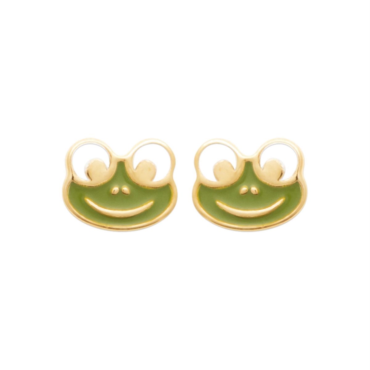 Boucles d'oreilles grenouille émail coloré vert Plaqué OR 750 3 microns