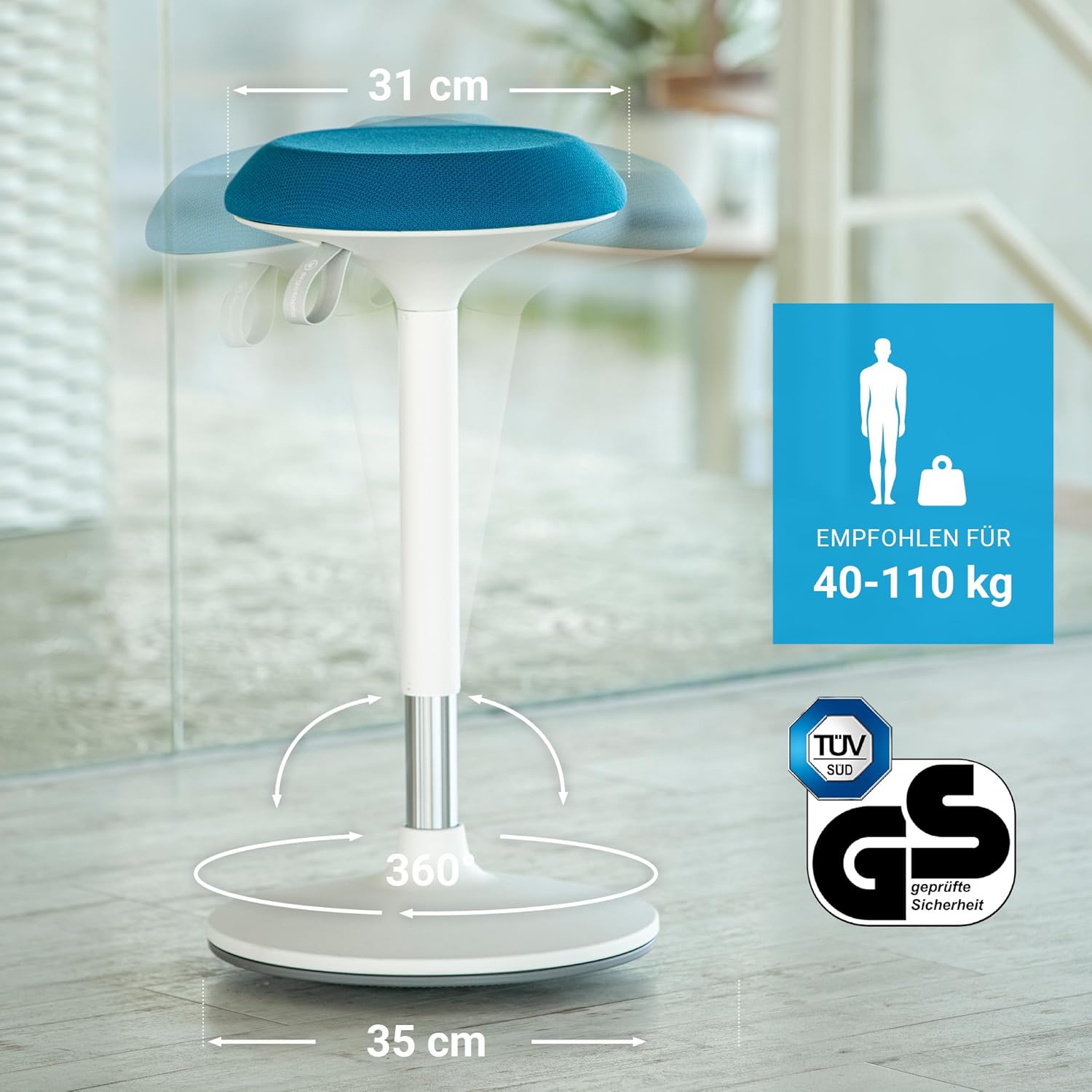 Ergotopia® Dykó ergonomischer Bürohocker - ergonomischer Sitzhocker mit Schwingeffekt - Sitzhöhe höhenverstellbar 56-83 cm - 360° drehbarer Hocker mit dynamischem Standfuß