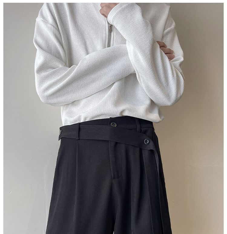AXEN - Mid Rise Plain Straight Leg Dress Pants