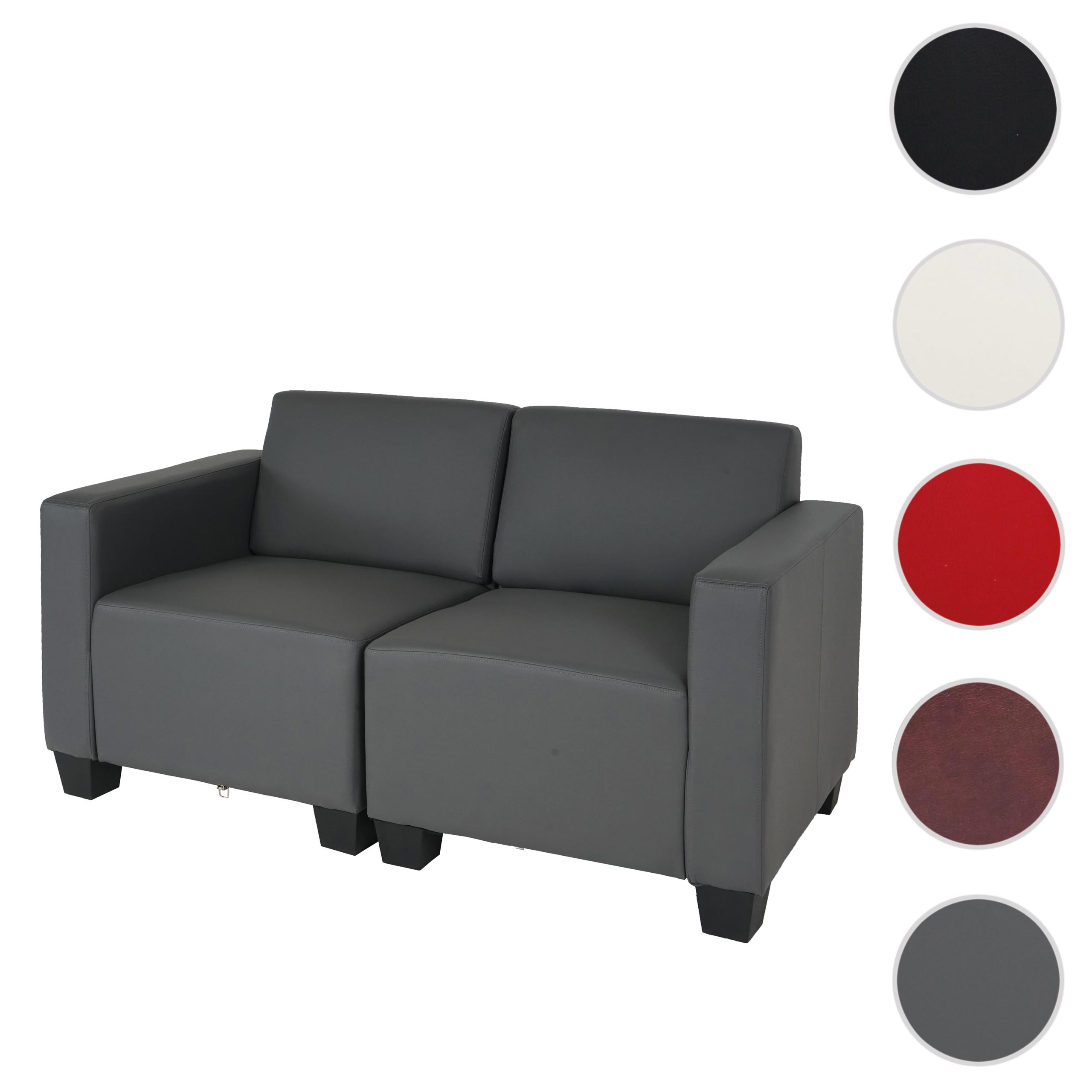 Modular 2-Sitzer Sofa Couch Moncalieri, Kunstleder ~ dunkelgrau