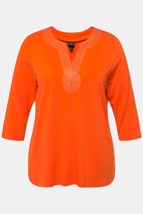 Shirt, Stickerei, Tunika-Ausschnitt, 3/4-Arm
