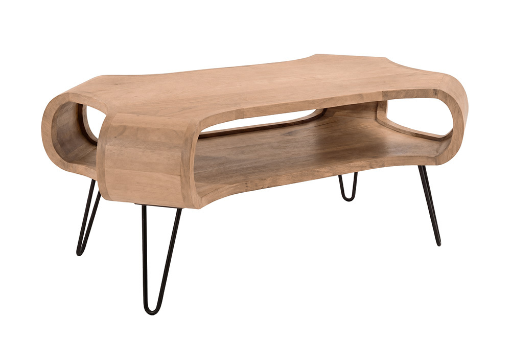 Couchtisch ORGANIC LIVING 100cm natur cream finish Mangoholz mit Hairpin Legs