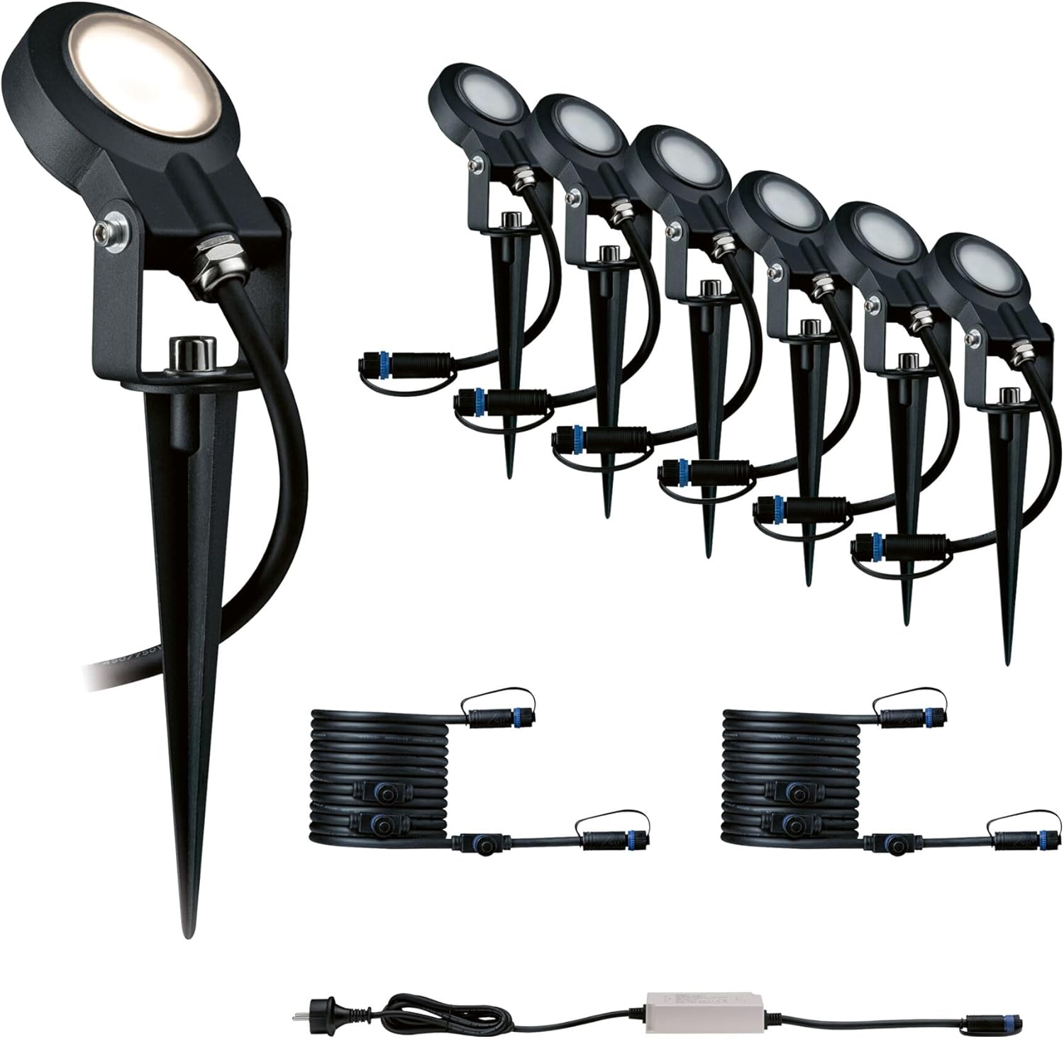 Paulmann 5217 Set Plug & Shine LED Gartenstrahler Sting 6er-Set IP67 rund 52mm 3000K 6x6,4W 6x270lm 230/24V Anthrazit Aluminium