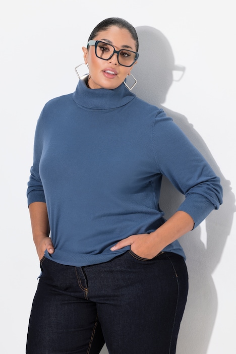 Rollkragenpullover, breite Rippbündchen, Langarm