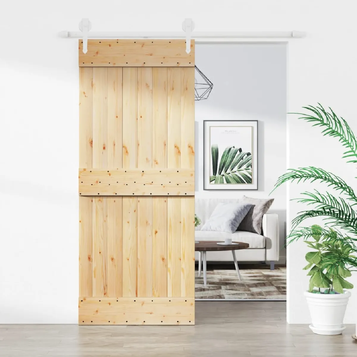 vidaXL Porte coulissante en pin massif - 85x210 cm