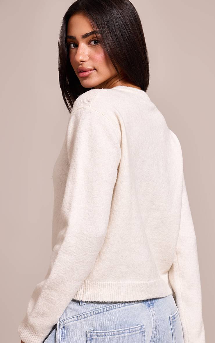 Crème Cardigan Boutonné En Maille Petite