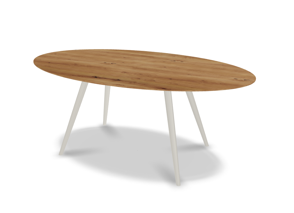 They & Me eettafel Joy – ovaal – eiken rustiek lak – onderstel RAL9010 zuiverwit 180 x 105 x 75 | Eiken Rustiek Lak | Rechte Rand | Frame RAL9010 zuiverwit