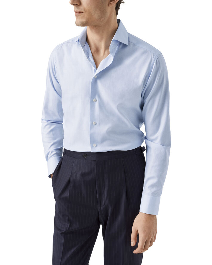 ETON Contemporary Fit Light Blue Melange Semi Solid Fine Twill Shirt Lyseblå