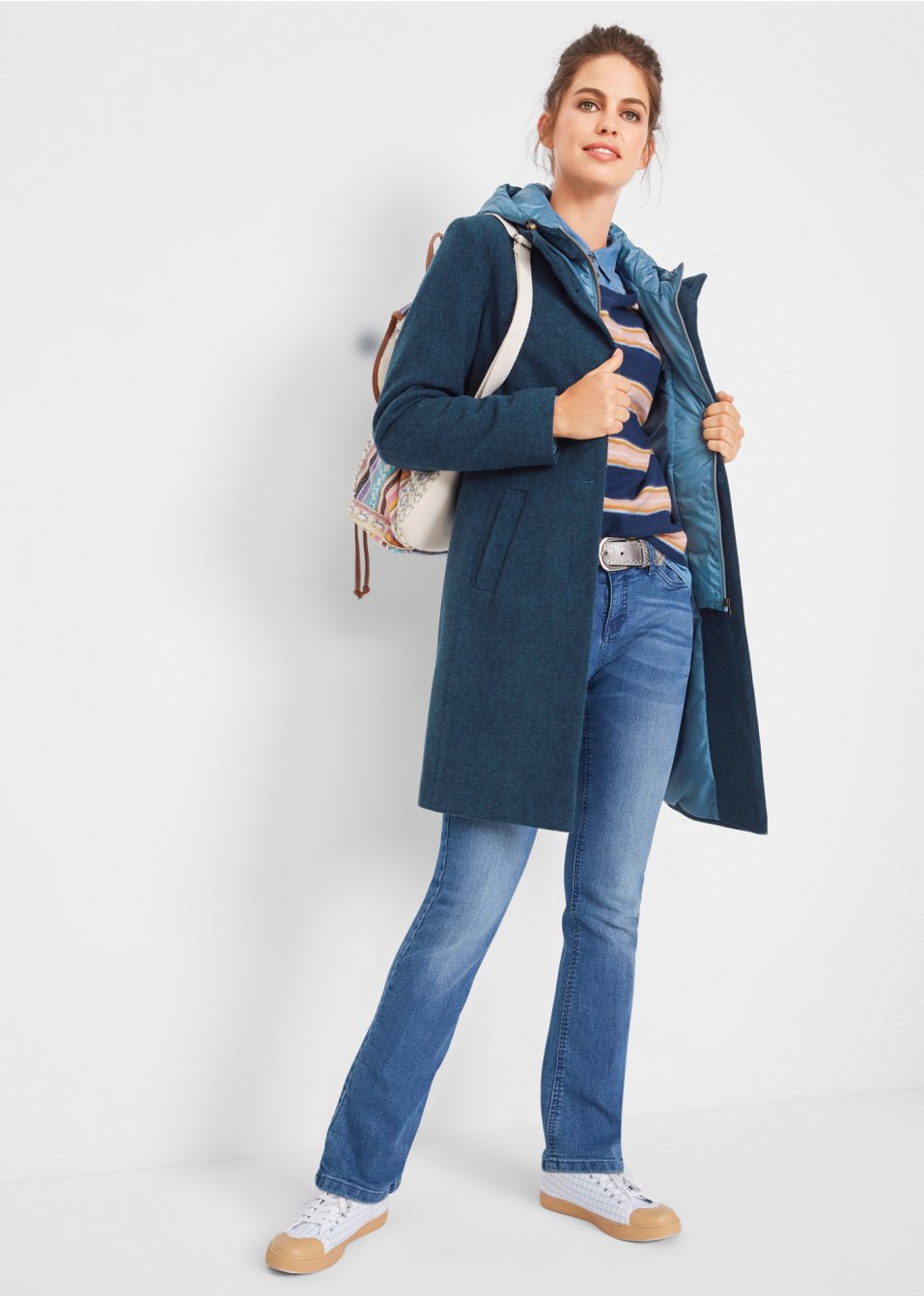 Manteau court d'hiver à teneur en laine, style 2 en 1