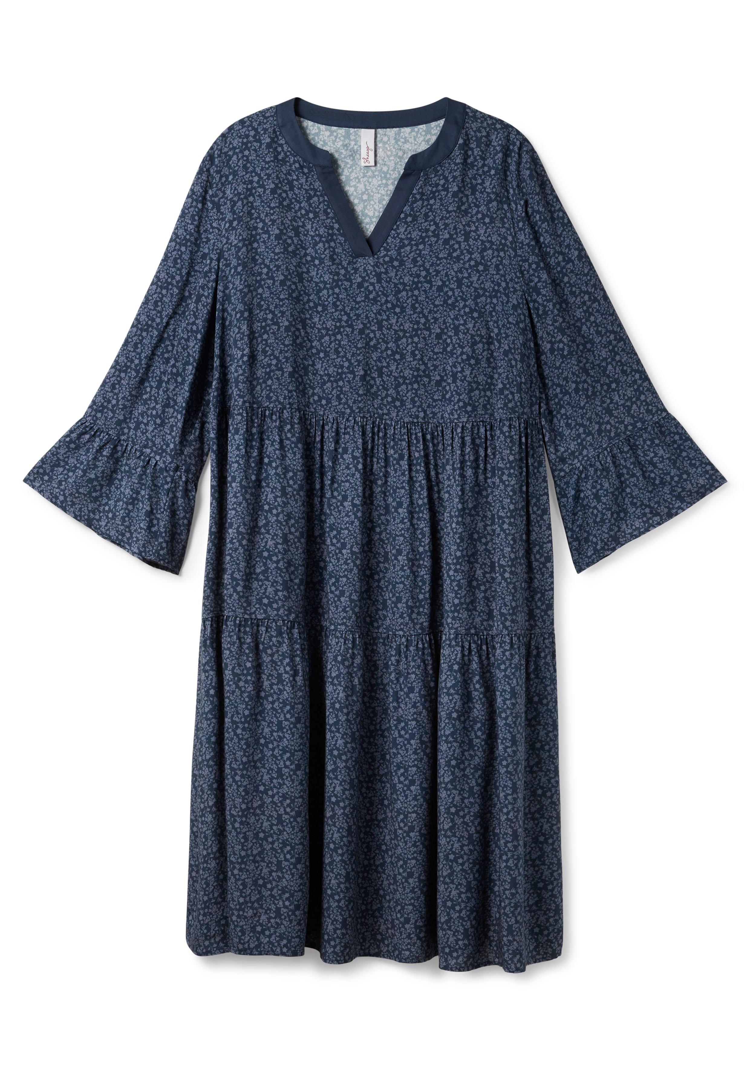 Kleid in A-Linie, mit Alloverprint und Trompetenärmeln