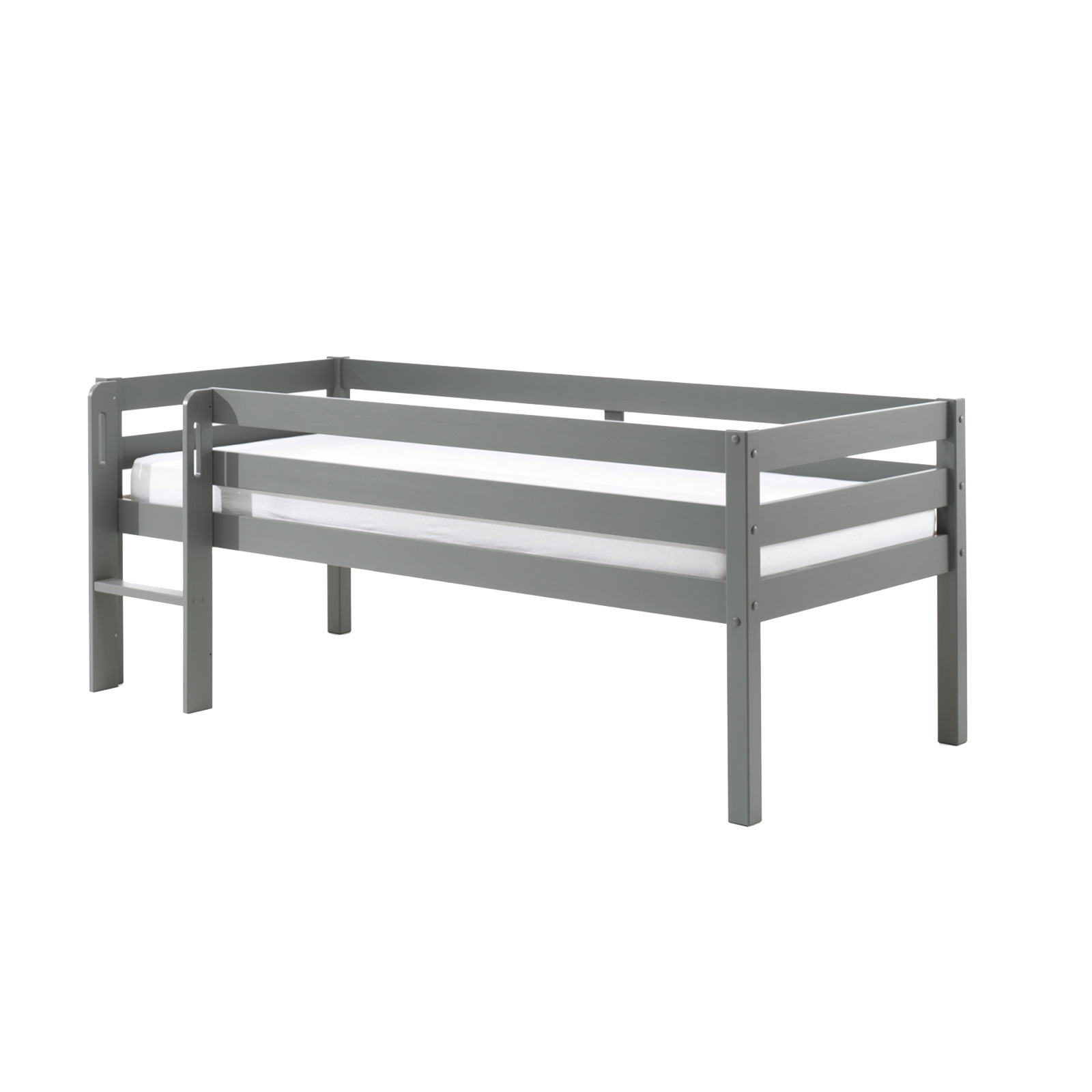 Kojen-Spielbett - grau - Leiter - Rolllattenrost - 90x200 cm