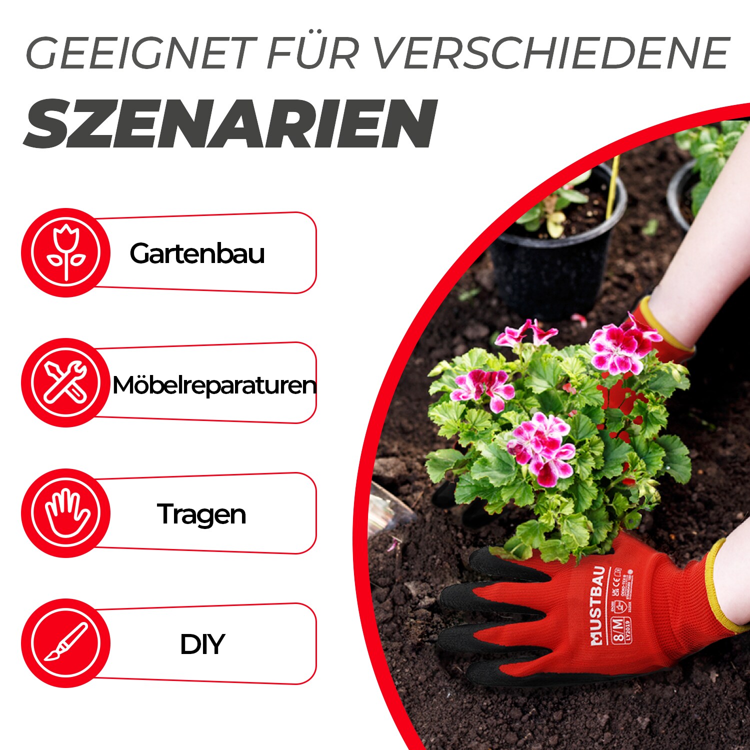Mustbau Arbeitshandschuhe 6 Pack,Rutschfest Gartenhandschuhe Montagehandschuhe, SIZE: L