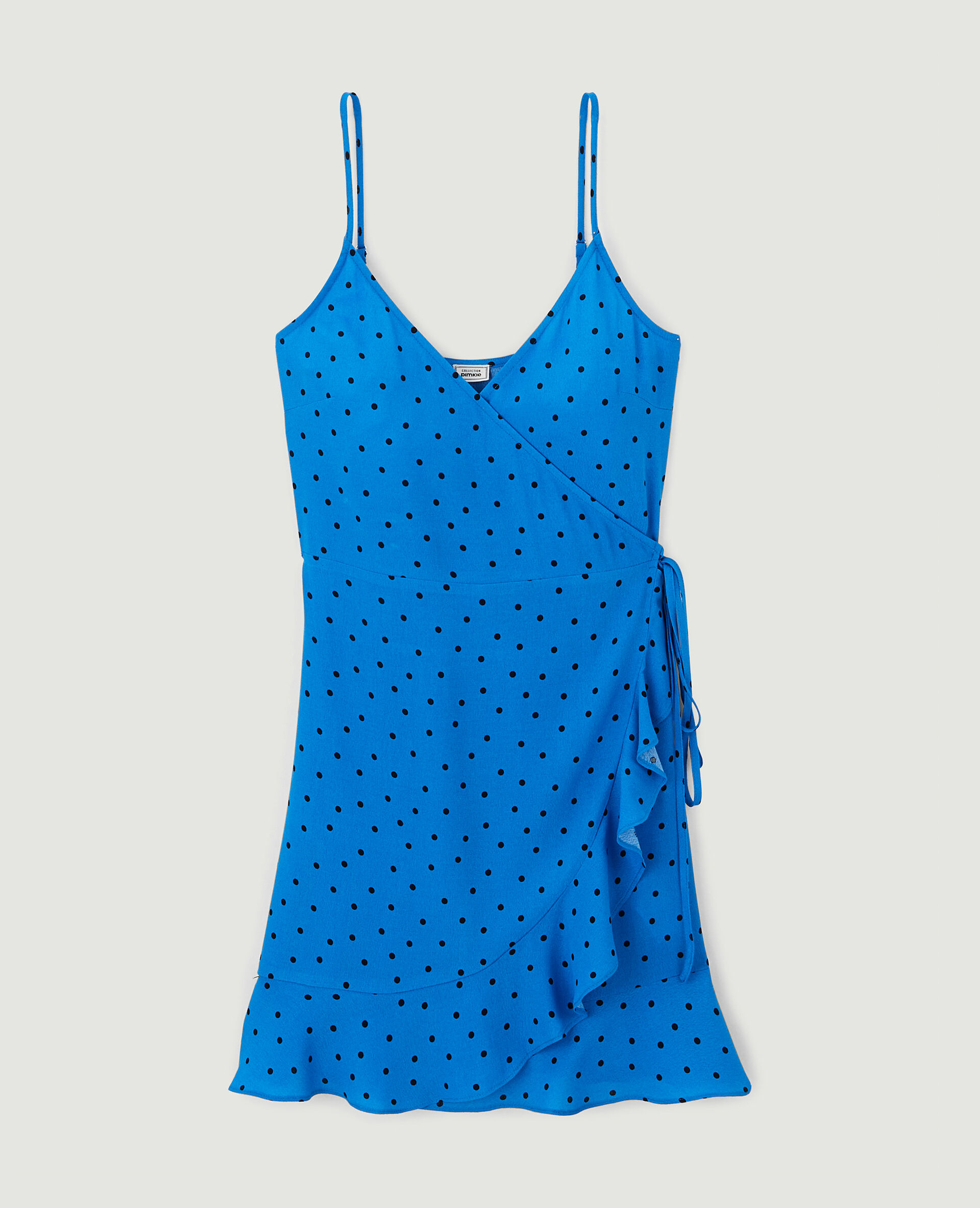 Robe courte portefeuille avec volants - Bleu