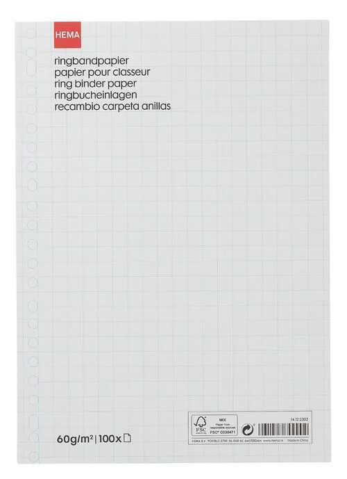 100 feuilles perforées à carreaux 10x10mm